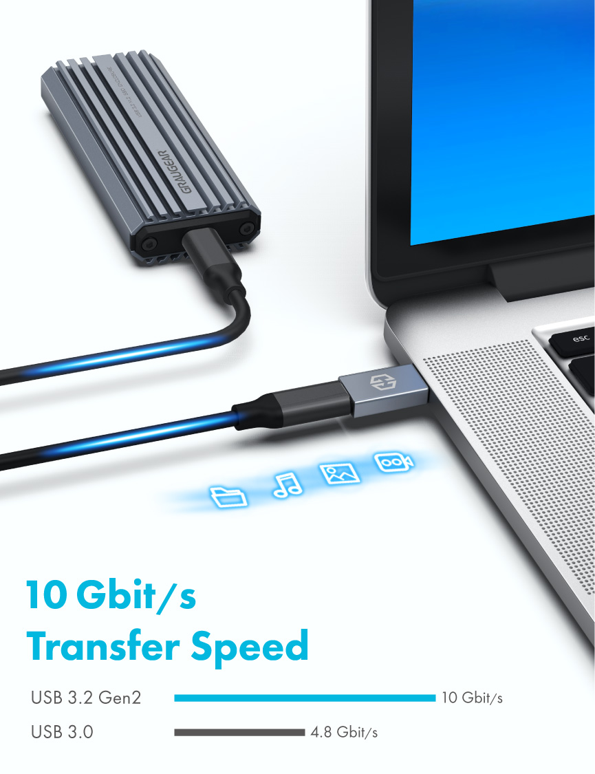 GRAUGEAR | 2 stycken adaptrar | USB till USB-C | Dubbla sidor USB-C | 10  Gbit/s dataöverföring USB 3.2 Gen2 | Type-A uttag till Type-C®-kontakt 