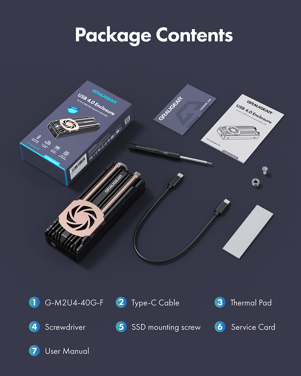 Externe USB 4.0 M.2 NVMe SSD Behuizing 40Gbit/s - Aluminium Met Ventilator & Heatpipe