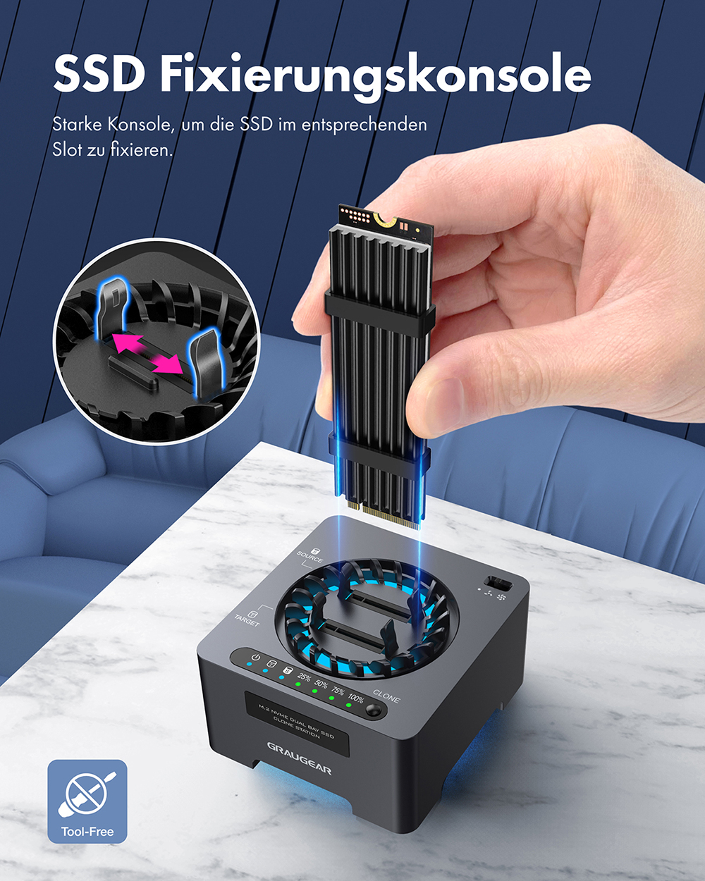 USB3.2 Gen2x2 Klonstation für 2x M.2 NVMe SSD - GRAUGEAR